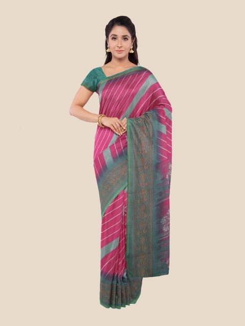 

Kalamandir Pink & Blue Silk Blend Geometric Printed Saree