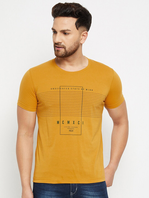 

Adobe Men Mustard Yellow Printed Cotton T-shirt