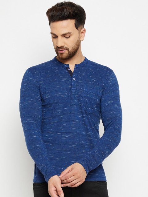 

Adobe Men Navy Blue Henley Neck Pockets T-shirt
