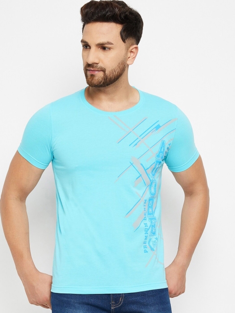 

Adobe Men Turquoise Blue & Pink Brand Logo Printed Cotton T-shirt