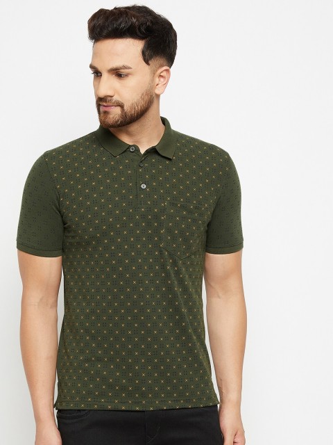 

Adobe Men Green & Yellow Printed Polo Collar Pockets Cotton T-shirt
