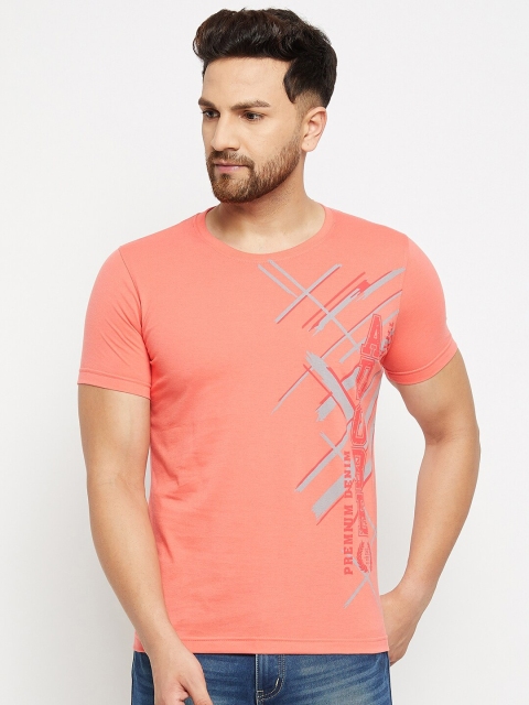 

Adobe Men Coral Printed V-Neck Raw Edge T-shirt