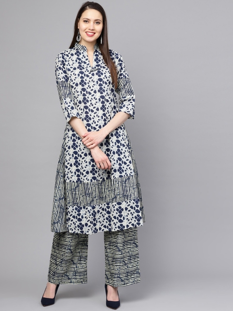 

ZOEYAMS Women Blue Printed Regular Pure Cotton Kurta with Palazzos