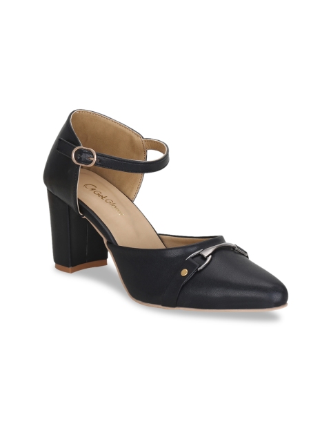 

Get Glamr Black Ankle Loop Block Pumps With Buckle