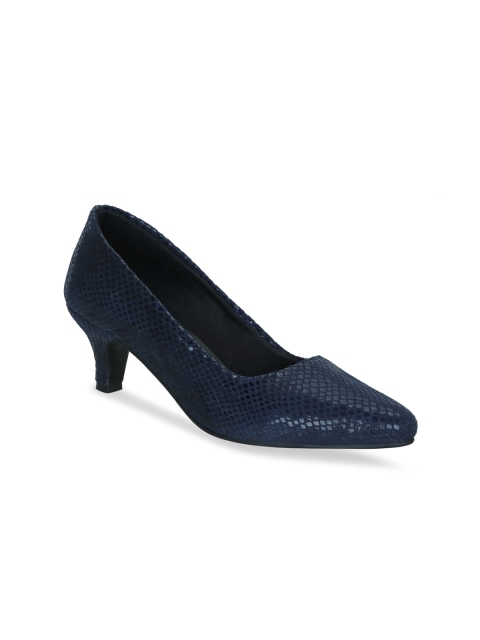 

Get Glamr Navy Blue Textured Kitten Pumps