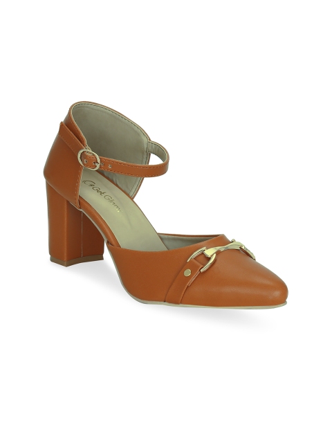 

Get Glamr Tan Block Pumps with Metal Accent