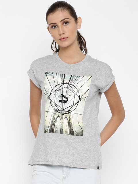 

Puma Women Grey Melange Printed Round Neck T-shirt