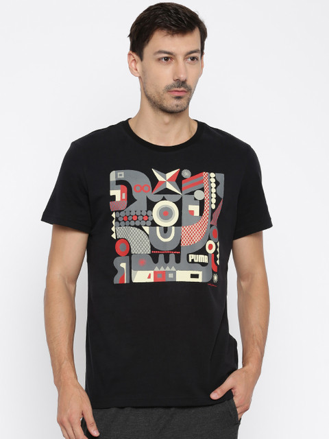 

Puma Men Black Printed Round Neck T-shirt