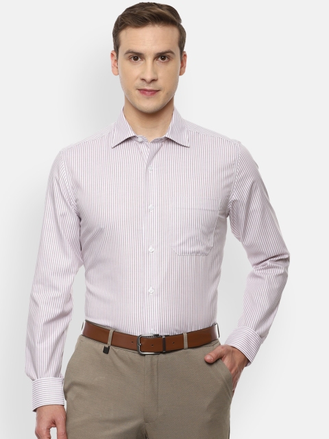

Louis Philippe Men Purple & White Opaque Striped Pure Cotton Formal Shirt
