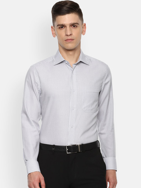 

Louis Philippe Men Grey Opaque Striped Formal Shirt