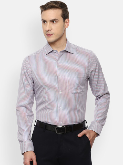 

Louis Philippe Men Purple & Red Opaque Striped Pure Cotton Formal Shirt