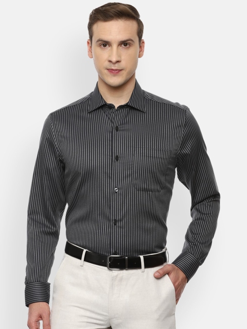 

Louis Philippe Men Grey Opaque Striped Pure Cotton Formal Shirt