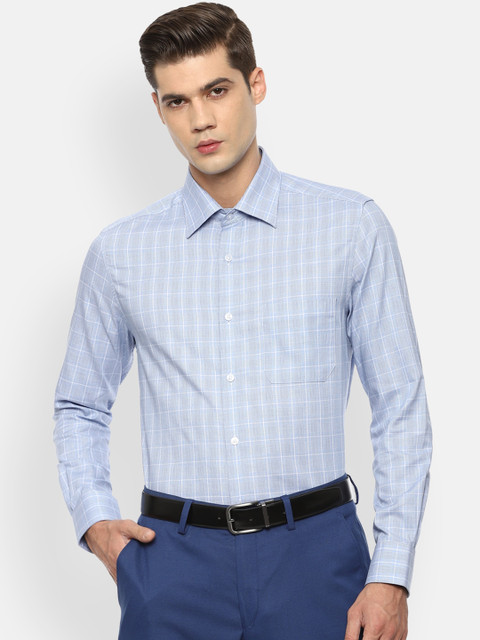 

Louis Philippe Men Blue & White Opaque Checked Formal Shirt