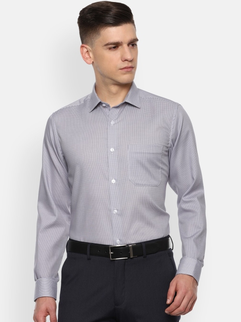 

Louis Philippe Men Grey & White Slim Fit Opaque Checked Pure Cotton Formal Shirt
