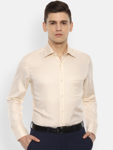 

Louis Philippe Men Beige Opaque Striped Formal Pure Cotton Shirt