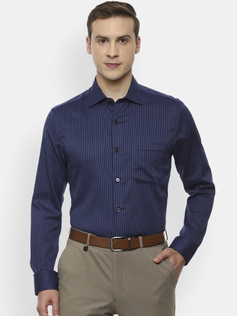 

Louis Philippe Men Navy Blue Opaque Printed Pure Cotton Formal Shirt