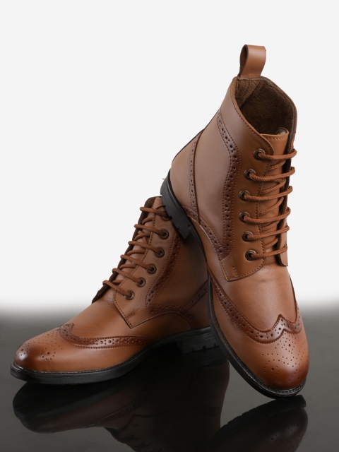 

BuckleUp Men Tan Brown Leather Flat Boots