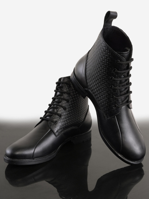 

BuckleUp Men Black Textured Leather Flat Boots