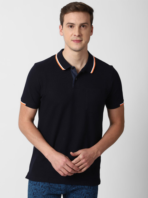

Peter England Casuals Men Navy Blue Polo Collar Pockets T-shirt