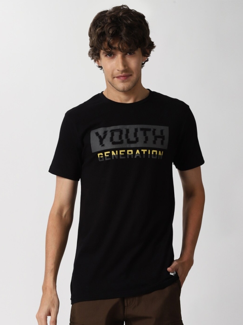 

Peter England Casuals Men Black Typography Printed Applique Slim Fit T-shirt