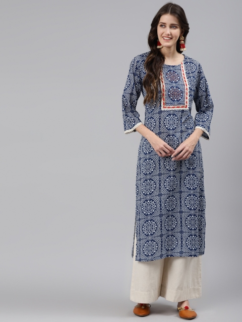 

Readiprint Fashions Women Blue & White Bandhani Printed Thread Work Kurta