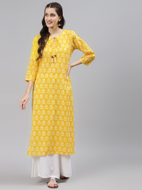 

Readiprint Fashions Women Yellow & White Printed Gotta Patti Kurta