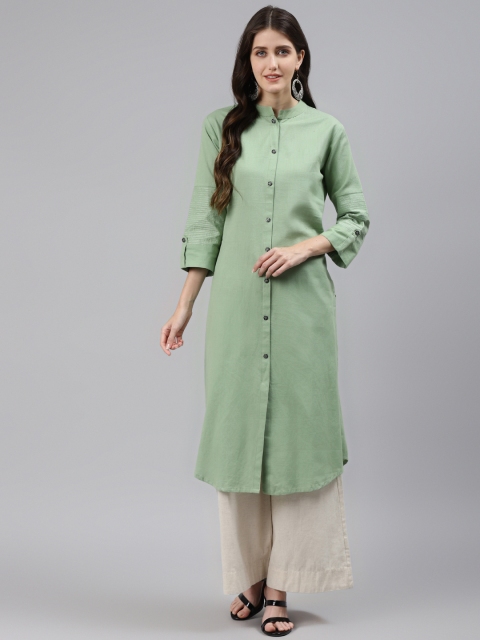 

Readiprint Fashions Women Green Ethnic Motifs Printed Keyhole Neck Gotta Patti Kurta