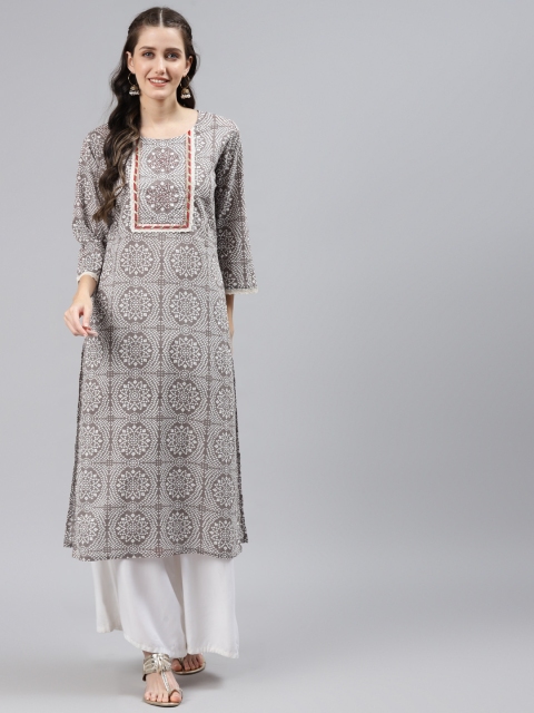 

Readiprint Fashions Women Grey & White Bandhani Printed Thread Work Cotton Kurta