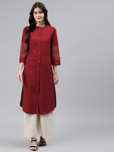 

Readiprint Fashions Women Maroon Solid Zari Work Kurta