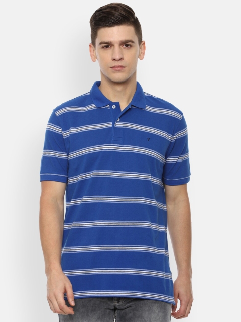 

Van Heusen Sport Men Blue & White Striped Polo Collar T-shirt