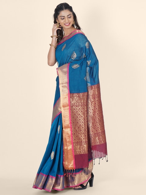 

Bangalore Silk Emporium Blue & Maroon Woven Design Zari Art Silk Kanjeevaram Saree