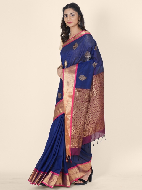 

Bangalore Silk Emporium Blue & Purple Woven Design Zari Art Silk Kanjeevaram Saree