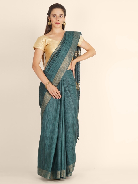 

Bangalore Silk Emporium Green Linen Blend Kanjeevaram Saree