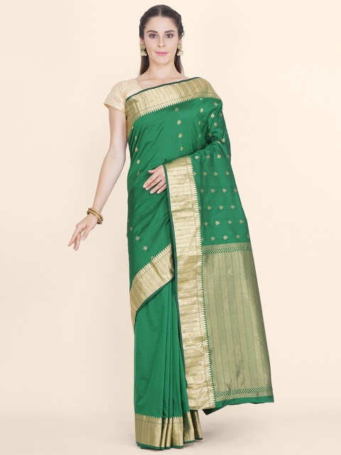 

Bangalore Silk Emporium Green & Gold-Toned Woven Design Zari Silk Blend Kanjeevaram Saree