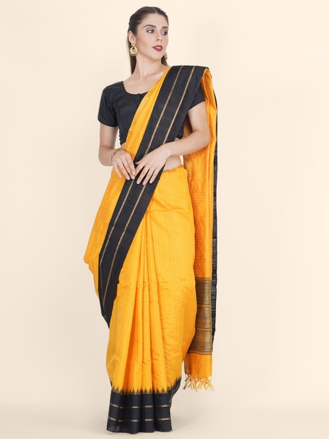 

Bangalore Silk Emporium Yellow & Black Art Silk Kanjeevaram Saree