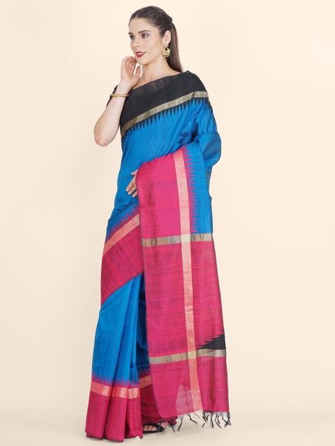 

Bangalore Silk Emporium Blue & Pink Art Silk Kanjeevaram Saree