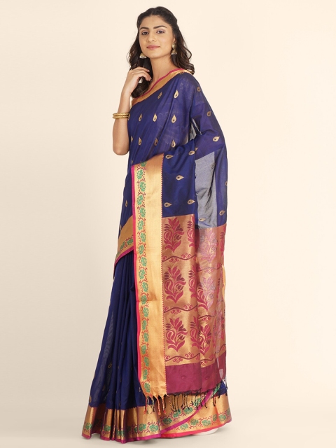 

Bangalore Silk Emporium Blue & Red Woven Design Zari Art Silk Kanjeevaram Saree