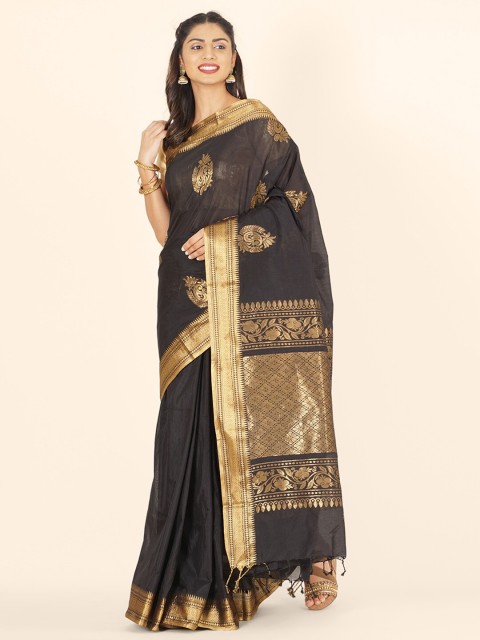 

Bangalore Silk Emporium Black & Gold-Toned Woven Design Zari Art Silk Kanjeevaram Saree
