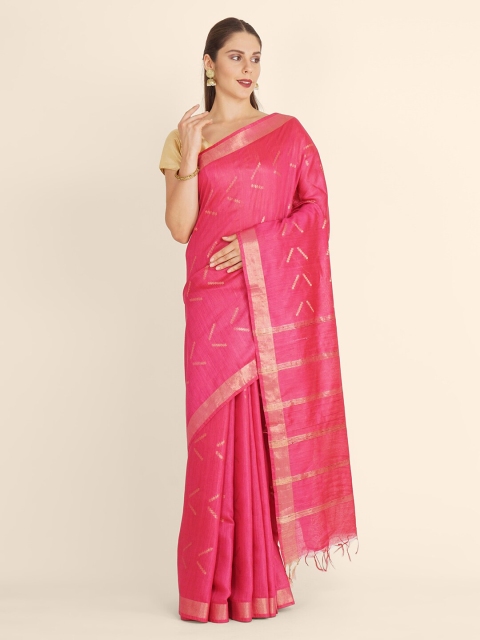 

Bangalore Silk Emporium Rose & Gold-Toned Woven Design Zari Linen Blend Kanjeevaram Saree