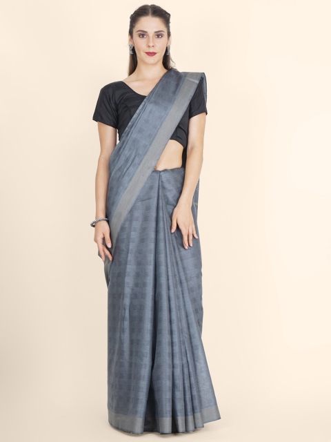 

Bangalore Silk Emporium Grey & Silver-Toned Woven Design Zari Silk Blend Kanjeevaram Saree