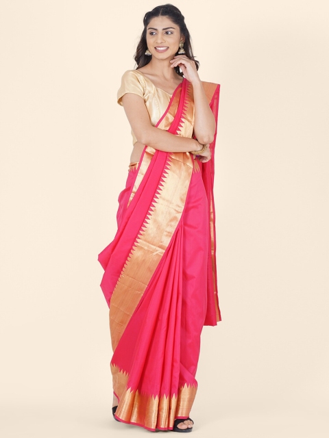 

Bangalore Silk Emporium Pink & Gold-Toned Zari Silk Blend Kanjeevaram Saree