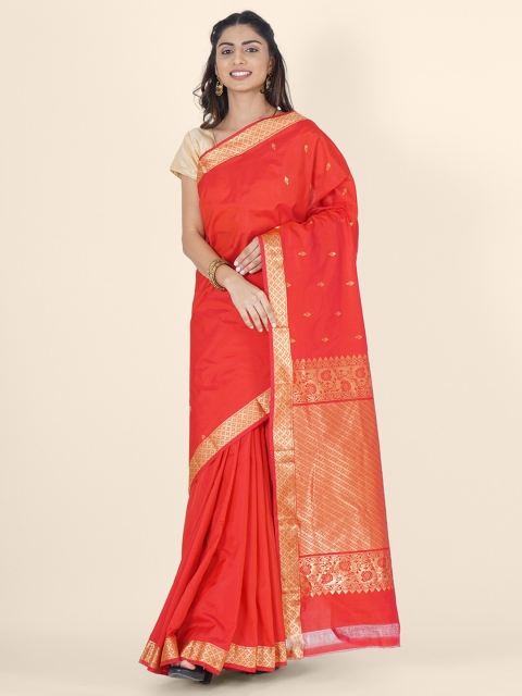 

Bangalore Silk Emporium Red Woven Design Zari Silk Blend Kanjeevaram Saree