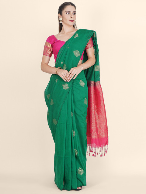 

Bangalore Silk Emporium Green & Magenta Woven Design Zari Art Silk Kanjeevaram Saree