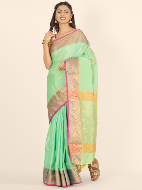 

Bangalore Silk Emporium Green & Pink Woven Design Zari Art Silk Kanjeevaram Saree