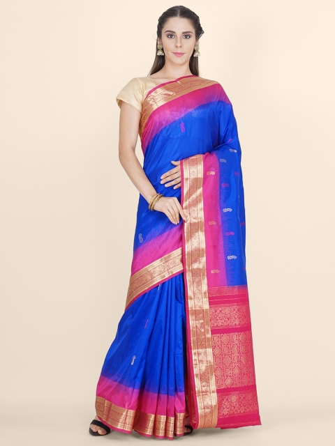 

Bangalore Silk Emporium Blue & Pink Woven Design Zari Pure Silk Kanjeevaram Saree