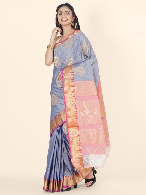 

Bangalore Silk Emporium Grey & Pink Woven Design Zari Art Silk Kanjeevaram Saree