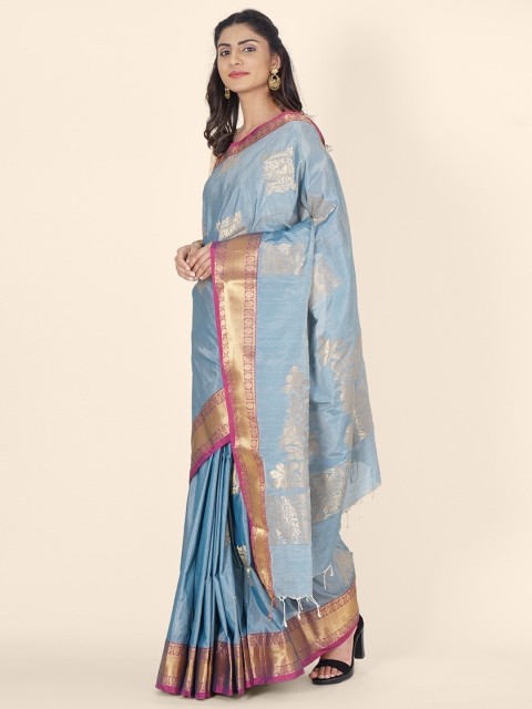 

Bangalore Silk Emporium Grey & Magenta Woven Design Zari Art Silk Kanjeevaram Saree
