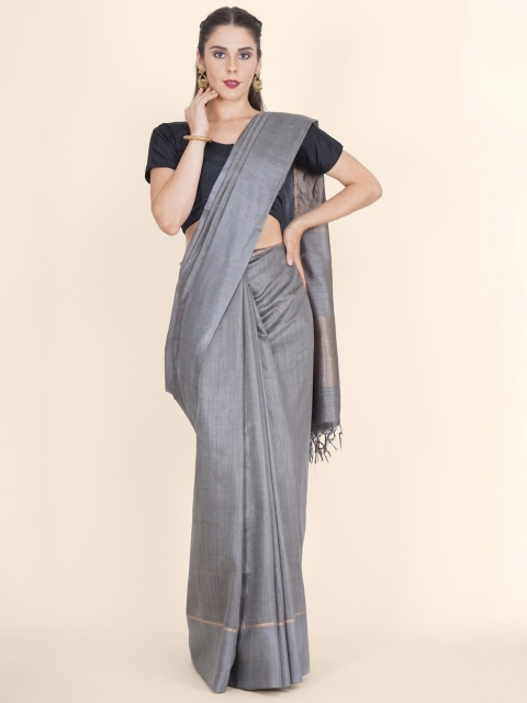 

Bangalore Silk Emporium Grey Pure Linen Kanjeevaram Saree