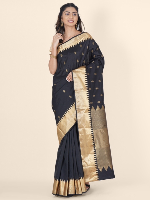 

Bangalore Silk Emporium Black Woven Design Zari Silk Blend Kanjeevaram Saree