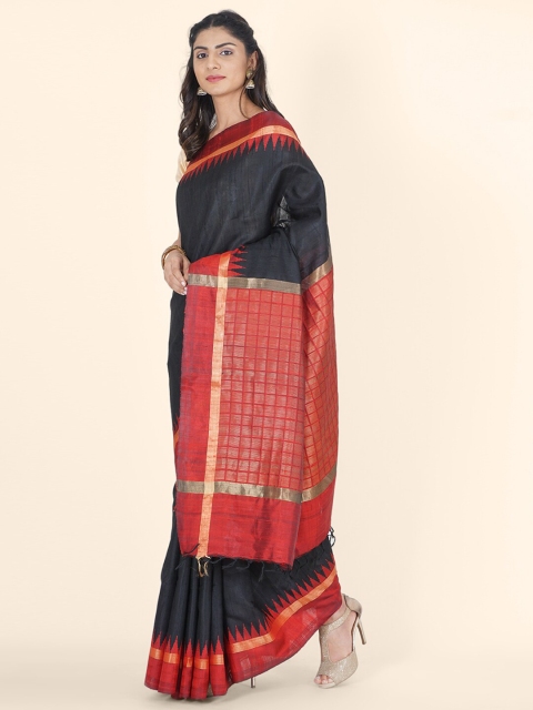 

Bangalore Silk Emporium Black & Red Woven Design Zari Art Silk Kanjeevaram Saree